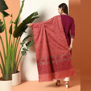 luxury Pink Leaf Design Stylish Wool Shawl - Image 6