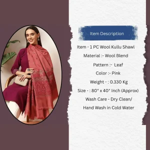 luxury Pink Leaf Design Stylish Wool Shawl - Image 8