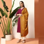 Pashmina Cashmere Paisley Stole Mustard Paisley - Image 2