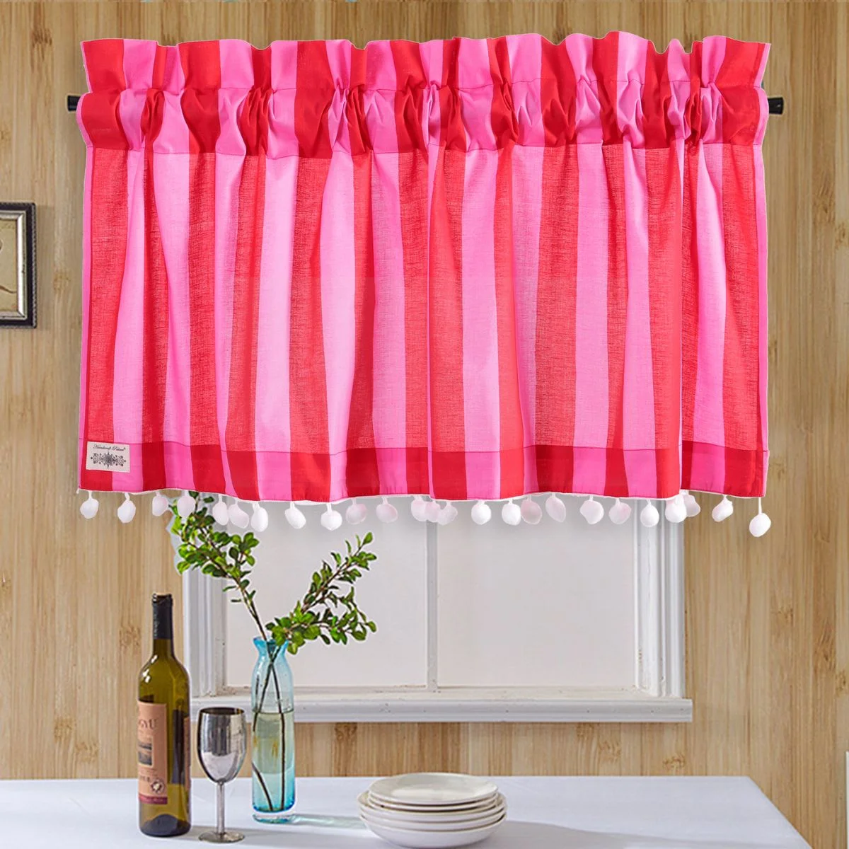 red-pink-striped-print-window-half-curtain KC-42 (1)