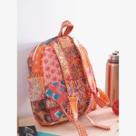 School Backpack Washed Cotton Bag Orange Patchwork Quilted Bag - Image 5