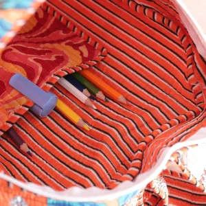 School Backpack Washed Cotton Bag Orange Patchwork Quilted Bag - Image 6