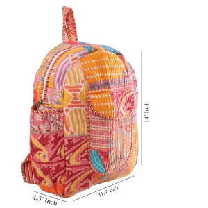 School Backpack Washed Cotton Bag Orange Patchwork Quilted Bag - Image 8