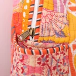 School Backpack Washed Cotton Bag Orange Patchwork Quilted Bag - Image 7