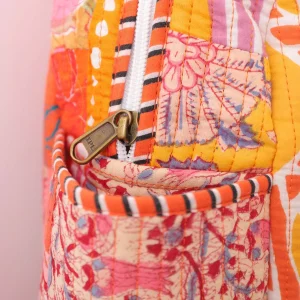 School Backpack Washed Cotton Bag Orange Patchwork Quilted Bag - Image 7