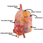 School Backpack Washed Cotton Bag Orange Patchwork Quilted Bag - Image 10