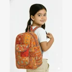 School Backpack Washed Cotton Bag Orange Patchwork Quilted Bag - Image 2