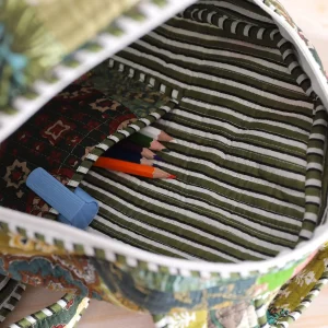 Unisex Fabric School Bag Green Patchwork Quilted Bag - Image 6