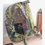 Unisex Fabric School Bag Green Patchwork Quilted Bag - Image 4