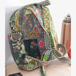 Unisex Fabric School Bag Green Patchwork Quilted Bag - Image 4