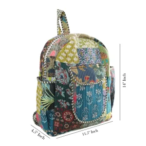 Unisex Fabric School Bag Green Patchwork Quilted Bag - Image 8