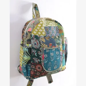 Unisex Fabric School Bag Green Patchwork Quilted Bag - Image 5