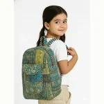 Unisex Fabric School Bag Green Patchwork Quilted Bag - Image 2
