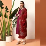 Women Gift For Wedding Maroon Leaf Stole - Image 2