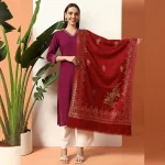 Women Gift For Wedding Maroon Leaf Stole - Image 3