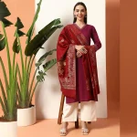 Women Gift For Wedding Maroon Leaf Stole - Image 4