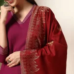 Women Gift For Wedding Maroon Leaf Stole - Image 5