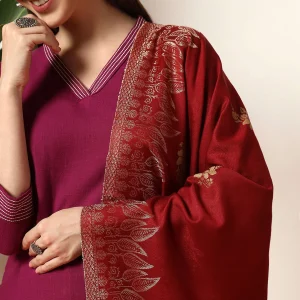 Women Gift For Wedding Maroon Leaf Stole - Image 5