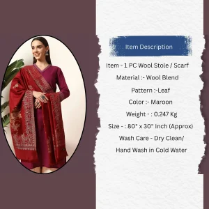 Women Gift For Wedding Maroon Leaf Stole - Image 8