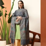 Women Grey Paisley Design Wool Blend Shawl