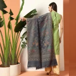 Women Grey Paisley Design Wool Blend Shawl - Image 6