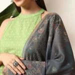 Women Grey Paisley Design Wool Blend Shawl - Image 5