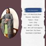 Women Grey Paisley Design Wool Blend Shawl - Image 8