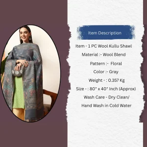 Women Grey Paisley Design Wool Blend Shawl - Image 8