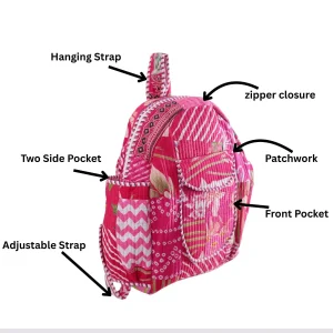 Women's College and Travel Pink Patchwork Bag - Image 10