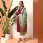 Women's Party Wear Green Abstract Woolen Stole - Image 2