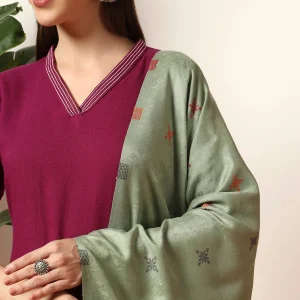 Women's Party Wear Green Abstract Woolen Stole - Image 5