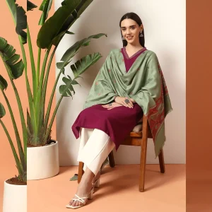 Women's Party Wear Green Abstract Woolen Stole - Image 3