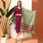 Women's Party Wear Green Abstract Woolen Stole - Image 4
