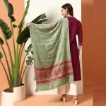 Women's Party Wear Green Abstract Woolen Stole - Image 6