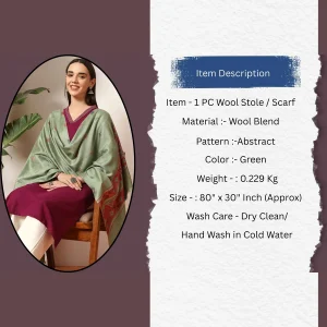 Women's Party Wear Green Abstract Woolen Stole - Image 8