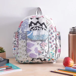 Women's White School Bags Quilted Patchwork Design - Image 3