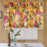 Yellow Floral Print Cotton Kitchen Curtain