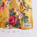 Yellow Floral Print Cotton Kitchen Curtain - Image 3