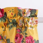 Yellow Floral Print Cotton Kitchen Curtain - Image 4