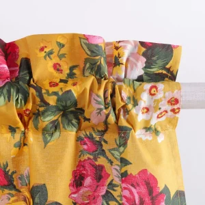 Yellow Floral Print Cotton Kitchen Curtain - Image 4