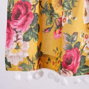 Yellow Floral Print Cotton Kitchen Curtain - Image 5