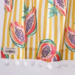 Yellow White Striped & Papaya Print Curtain With Pom Pom Lace - Image 5