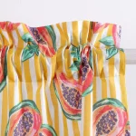 Yellow White Striped & Papaya Print Curtain With Pom Pom Lace - Image 4