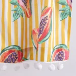 Yellow White Striped & Papaya Print Curtain With Pom Pom Lace - Image 3