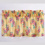 Yellow White Striped & Papaya Print Curtain With Pom Pom Lace - Image 2