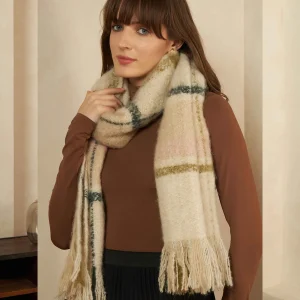 Beige Checked Pattern Women Wool Scarves - Image 5