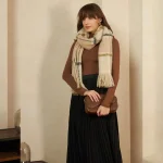 Beige Checked Pattern Women Wool Scarves - Image 4