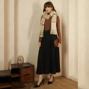 Beige Checked Pattern Women Wool Scarves - Image 6