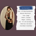 Beige Checked Pattern Women Wool Scarves - Image 9