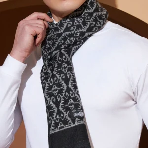 Black Damask Himalayan Large Wool Scarf - Image 5